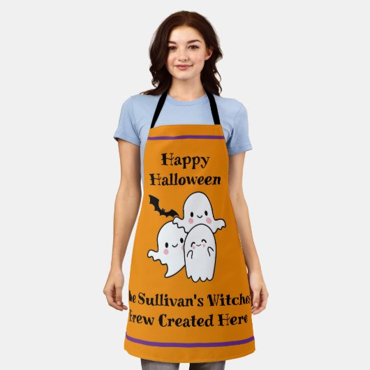 Halloween Brew Personalize Fun Ghost Bat Orange Schürze (Getragen)