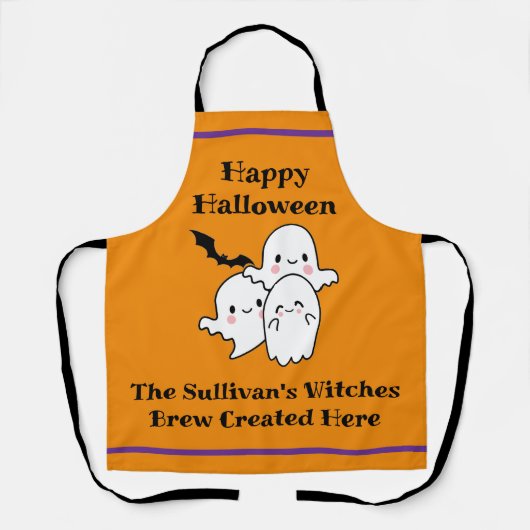 Halloween Brew Personalize Fun Ghost Bat Orange Schürze (Vorderseite)
