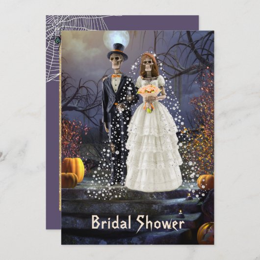 Halloween Bridal Dusche Einladung mit Skeletten (Vorne/Hinten)