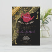 Halloween Bridal Red Tee Pot & Gold Skulls Party I Einladung (Stehend Vorderseite)