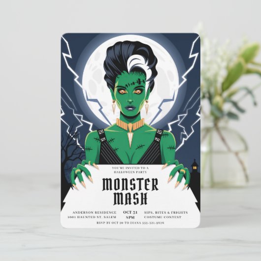 Halloween Bride Frankenstein Monster Bash Einladung (Stehend Vorderseite)