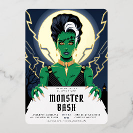 Halloween Bride Frankenstein Monster Bash Folieneinladung
