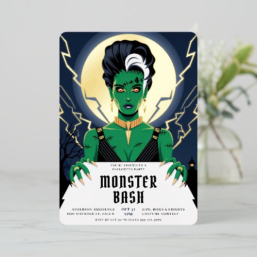 Halloween Bride Frankenstein Monster Bash Folieneinladung (Stehend vorne)