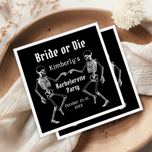 Halloween Bride or Die Skeleton Bachelorette Party Serviette