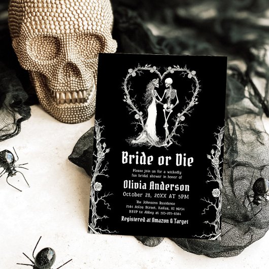 Halloween Bridge oder Die Skeleton-Brautparty Einladung