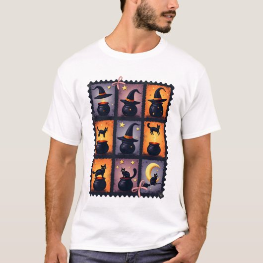 Halloween Briefmarke Collage T-Shirt (Vorderseite)