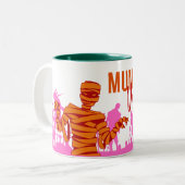 Halloween Briefmarke Collection Mumie gegen Friedh Zweifarbige Tasse (Vorderseite Links)