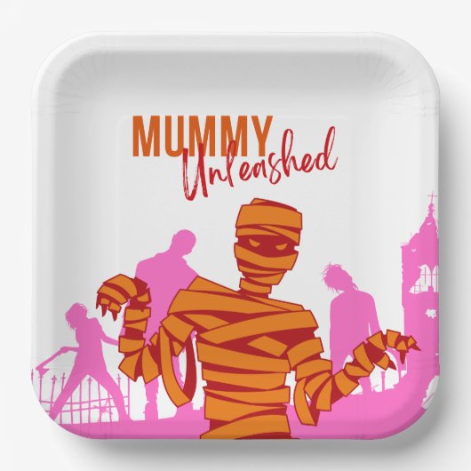 Halloween Briefmarke Collection "Mummy Unleashed" Pappteller (Vorderseite)