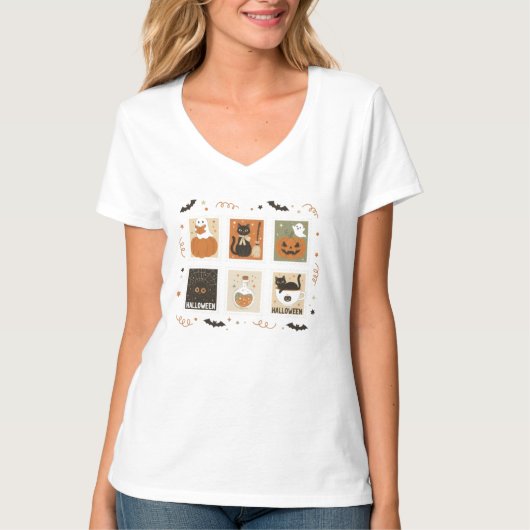Halloween Briefmarke Panel T - Shirt - Niedliche P (Vorderseite)