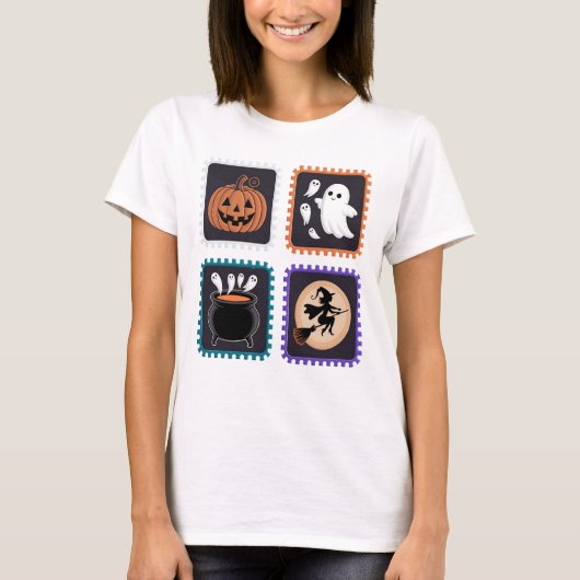 Halloween Briefmarke Stickerei Design - Pumpkin, G T-Shirt (Vorderseite)
