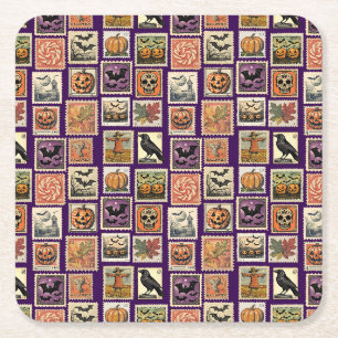 Halloween-Briefmarken-Muster-Kissenbezug Rechteckiger Pappuntersetzer