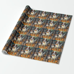 Halloween Brittany Spaniel mit Kürbissen Gruselig Geschenkpapier