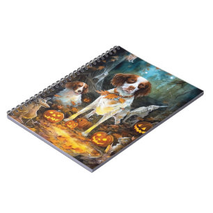 Halloween Brittany Spaniel mit Kürbissen Gruselig Notizblock