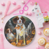 Halloween Brittany Spaniel mit Kürbissen Gruselig Pappteller (Party)