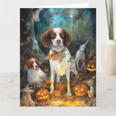 Halloween Brittany Spaniel mit Pumpkins Beängstige Karte (Vorderseite)