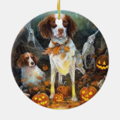 Halloween Brittany Spaniel mit Pumpkins Beängstige Keramik Ornament (Hinten)