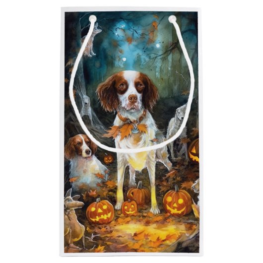 Halloween Brittany Spaniel mit Pumpkins Beängstige Kleine Geschenktüte (Rückseite)