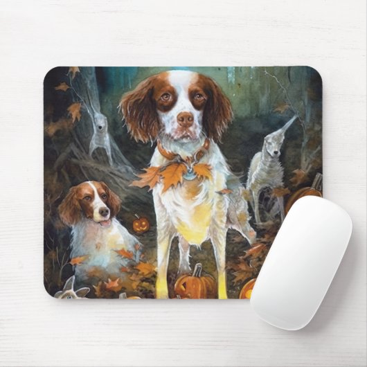 Halloween Brittany Spaniel mit Pumpkins Beängstige Mousepad (Mit Mouse)