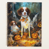Halloween Brittany Spaniel mit Pumpkins Beängstige Planer (Vorderseite)
