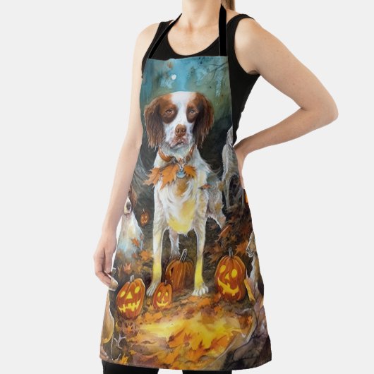 Halloween Brittany Spaniel mit Pumpkins Beängstige Schürze (InSitu)