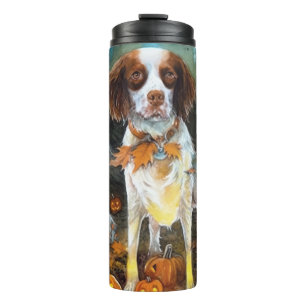 Halloween Brittany Spaniel mit Pumpkins Beängstige Thermosbecher