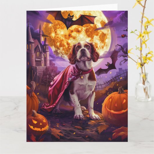 Halloween Brittany Spaniel Vampir Kürbisse Gruseli Karte (Gelbe Blume)
