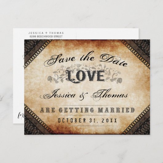 Halloween Brown Gothic LIEBE Rett Date PostCard Ankündigungspostkarte (Vorne/Hinten)