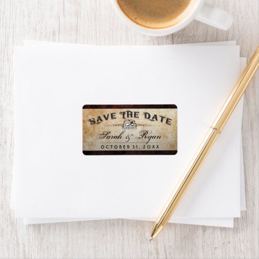 Halloween Brown Gothic Skeleton Matching Rett Date Adressaufkleber (Insitu)