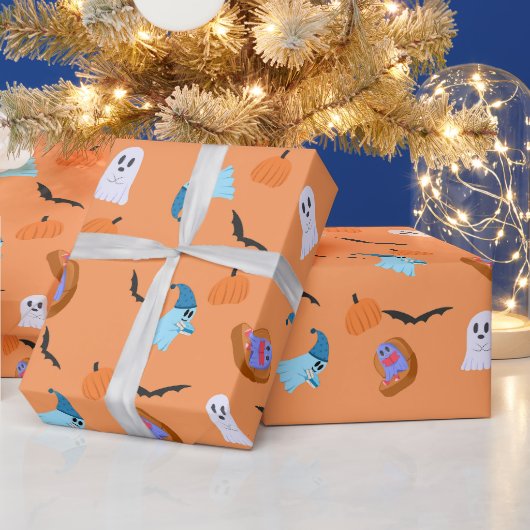 Halloween-Buch-Geist-Kürbis-Fledermaus-Geschenkpap Geschenkpapier (Feiertage)