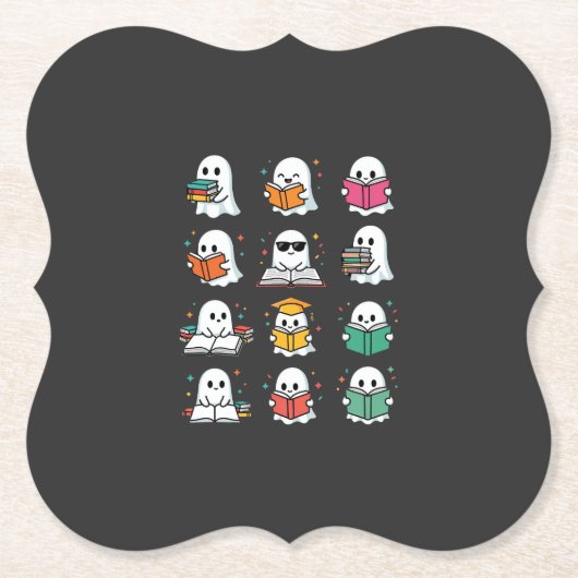 Halloween-Buch-Leseghost Kawaii-Bibliotheksdesign Untersetzer (Vorderseite)