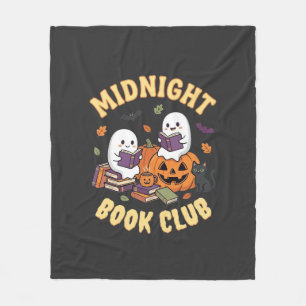 Halloween-Buchclub-Geist liest Kürbis-Design_1 Fleecedecke