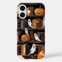 Halloween Bücherregal Handyhülle Geist Kürbis