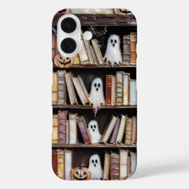 Halloween Bücherregal Handyhülle Geist Kürbis iPhone 16 Hülle