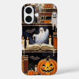 Halloween Bücherregal Handyhülle Geist Kürbis Hüll iPhone 16 Hülle