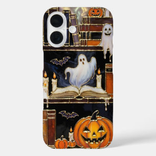 Halloween Bücherregal Handyhülle Geist Kürbis Hüll iPhone 16 Hülle