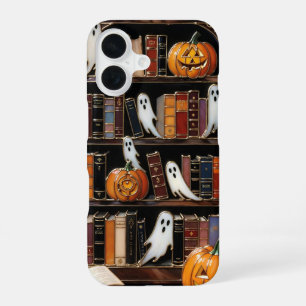 Halloween Bücherregal Handyhülle Geist Kürbis iPhone 16 Hülle