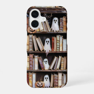 Halloween Bücherregal Handyhülle Geist Kürbis iPhone 16 Hülle