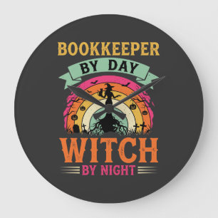 Halloween Buchhalter bei Tag Hexe bei Nacht Design Große Wanduhr