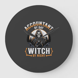 Halloween Buchhalter bei Tag Hexe bei Nacht Design Große Wanduhr