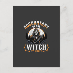 Halloween Buchhalter bei Tag Hexe bei Nacht Design Postkarte