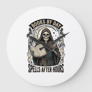 Halloween Buchhalterin Hexe Vintage Sensenmann Des Große Wanduhr