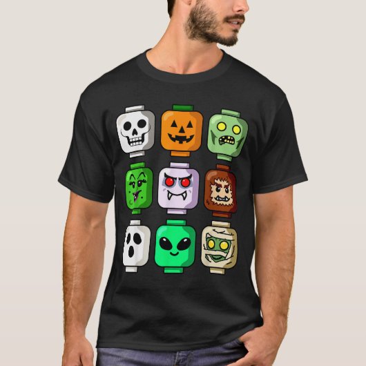 Halloween Building Brick Head Pumpkin Ghost Zombie T-Shirt (Vorderseite)