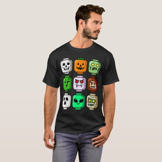 Halloween Building Brick Head Pumpkin Ghost Zombie T-Shirt (Vorne ganz)
