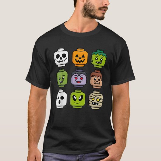 Halloween Building Brick Head Pumpkin Ghost Zombie T-Shirt (Vorderseite)