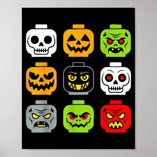 Halloween Building Brick Head Shirt Adult Men Kids Poster (Vorne)