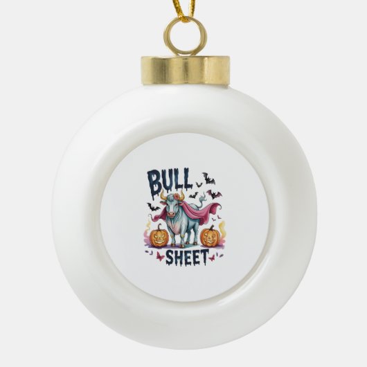 Halloween Bull Sheet, Funny Ghost Cow Keramik Kugel-Ornament (Vorderseite)