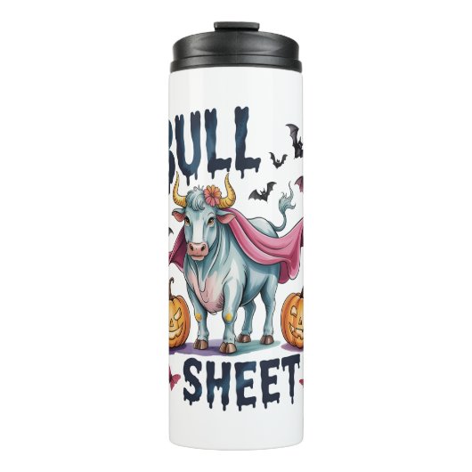 Halloween Bull Sheet, Funny Ghost Cow Thermosbecher (Vorderseite)