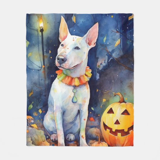 Halloween Bull Terrier mit Pumpkins Beängstigend Fleecedecke (Vorderseite)
