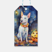 Halloween Bull Terrier mit Pumpkins Beängstigend Geschenkanhänger (Rückseite)