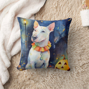Halloween Bull Terrier mit Pumpkins Beängstigend Kissen